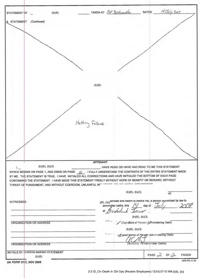 Exhibit J – Sworn Statement of CPT , Company Commander, B/2-16 IN).