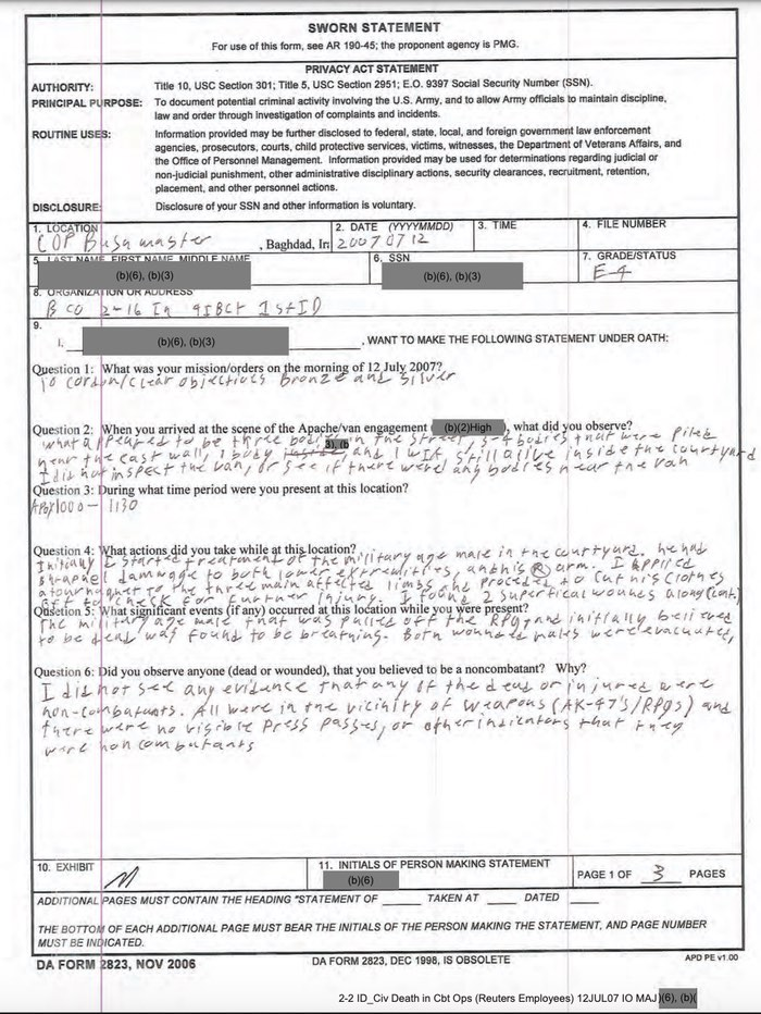 Exhibit M – Sworn Statement of SPC Medic, B/2-16 IN).