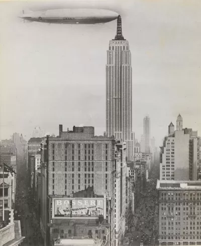 Dirigible Docked on Empire State Building, New York. (Unidentified American artist, 1930)