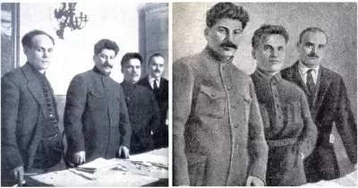 Original photo included from left to right: Anippov, Stalin, Kirov, and Shvernik.