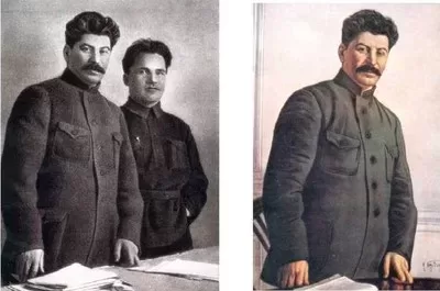 In the next picture, Shevernik was erased when the photo was used in 1949 for a short biography of Stalin