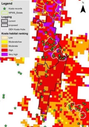 Yarrat State Forest map showing koala habitat