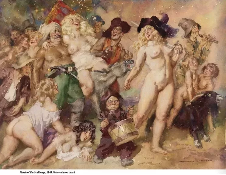 March of the Scalliwags, 1947, Norman Lindsay, watercolor on board