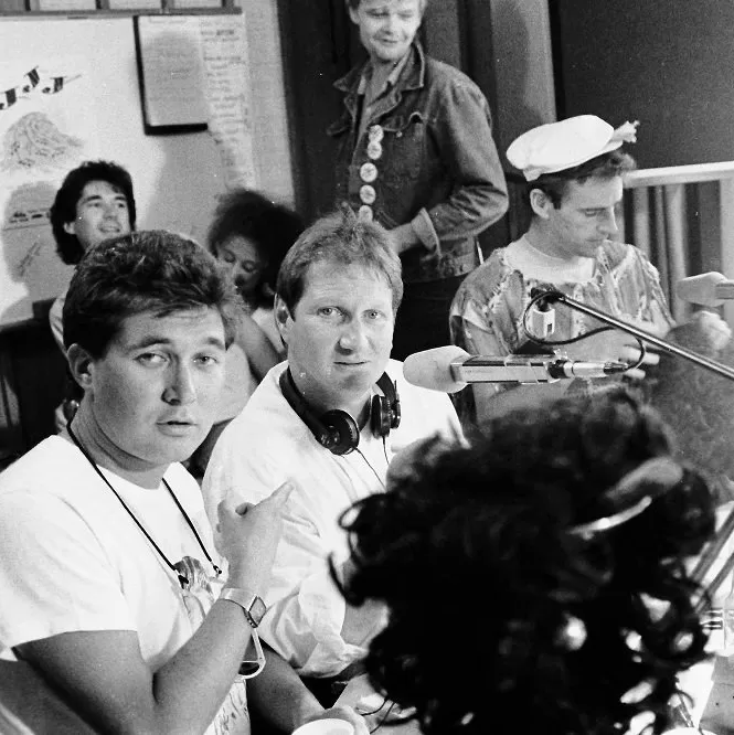 Uncle Doug Mulray at the radio Triple Jay 10th birthday party in 1985,
with Malcolm Lees, Maurice Parker, Vic Davies & friends.
© Mark Anning / 1EarthMedia photo 1985