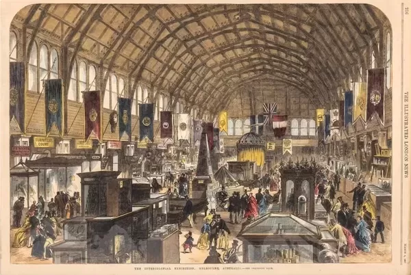 The Intercolonial Exhibition, Melbourne, Australia. Originally printed in The Illustrated London News March. Author provided