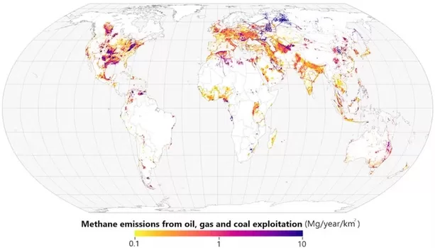 Map of methane emissions