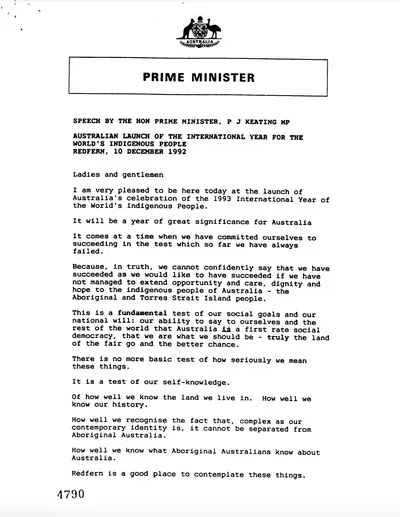 Prime Minister Paul Keating's Redfern Speech