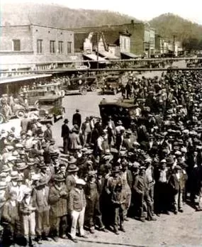 Mob outside the courthouse during the trial of the Scottsboro Boys