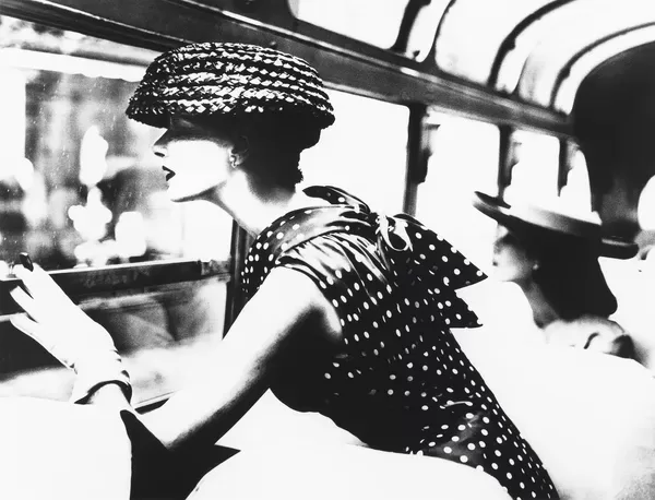 Lillian Bassman's 'More fashion mileage per dress', Barbara Vaughn, Harper’s Bazaar, New York 1956 gelatin silver photograph 43.1 × 60.9 cm (image) 50.8 × 56.5 cm (sheet) National Gallery of Victoria, Melbourne Gift of Krystyna Campbell-Pretty AM and Family through the Australian Government’s Cultural Gifts Program, 2023 © Estate of Lillian Bassman Photo: Selina Ou / NGV