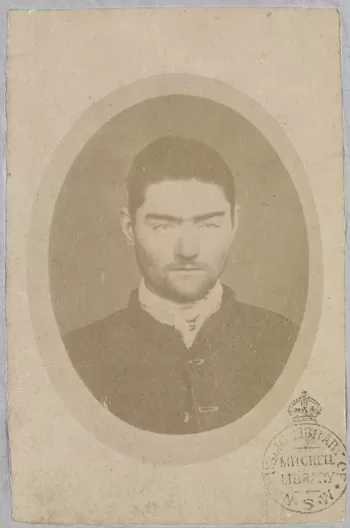 Ned Kelly, 1874 attributed to Charles Nettleton albumen print. This photograph was taken by prison authorities at the end of bushranger Ned Kelly’s second jail sentence in 1874. State Library NSW