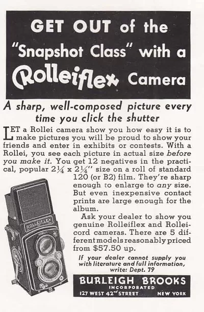 Old Rolleiflex camera advertisement