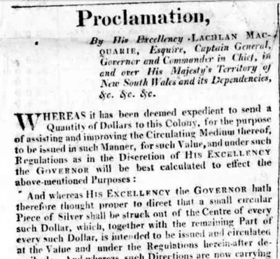 Governor Lachlan Macquarie Holey Dollar Proclamation