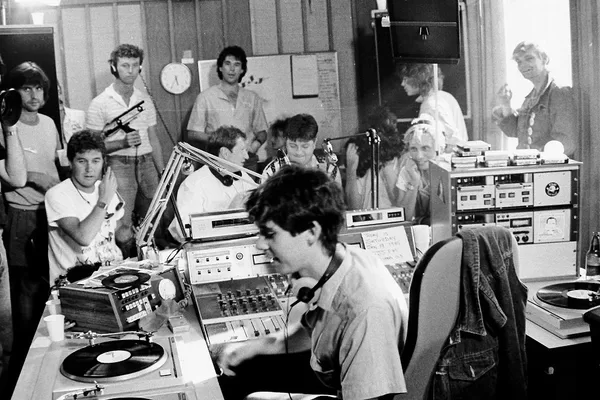 Radio disc jockeys at a radio station in Sydney