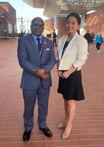 Malawi Vice President Honorable Michael Usi with Gold Standard CEO Margaret Kim at COP28 Dubai (Photo: Business Wire)
