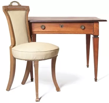 A Directoire Fruitwood Writing Table with Associated Empire Style Chair