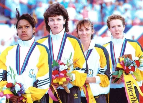 Women’s 4x100m relay gold medallists Monique Dunstan, Kathy Sambell, Cathy Freeman, Kerry Johnson