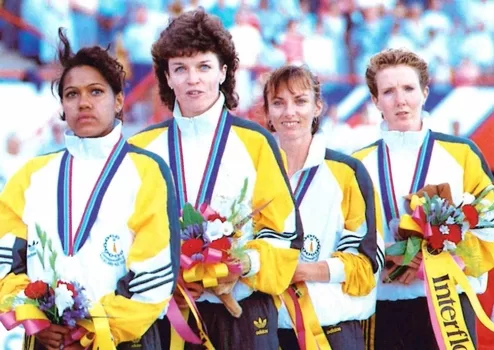 Women’s 4x100m relay gold medallists Monique Dunstan, Kathy Sambell, Cathy Freeman, Kerry Johnson