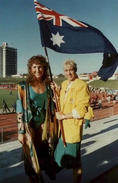 Australian swimmers Janelle Elford and Lisa Curry during the opening ceremony © Mark Anning photo