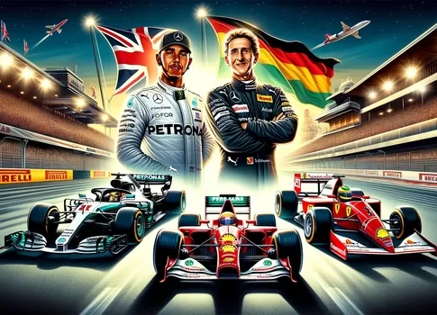 Legendary Formula 1 drivers, Lewis Hamilton, Michael Schumacher, and Ayrton Senna