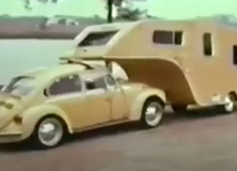 VW roof hitched caravan