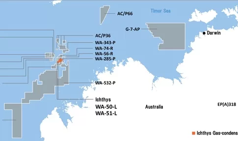 map of INPEX Australia gas fields