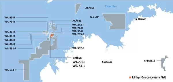 map of INPEX Australia gas fields