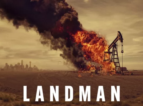 Poster for Landman shows burning oil rig